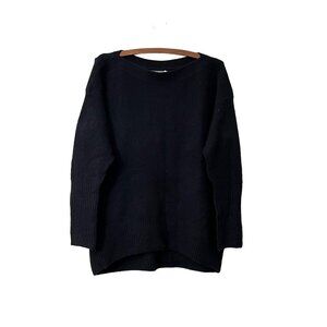 Anthropologie Womens Black Merino Wool Blend Boat Neck Pullover Sweater Size S